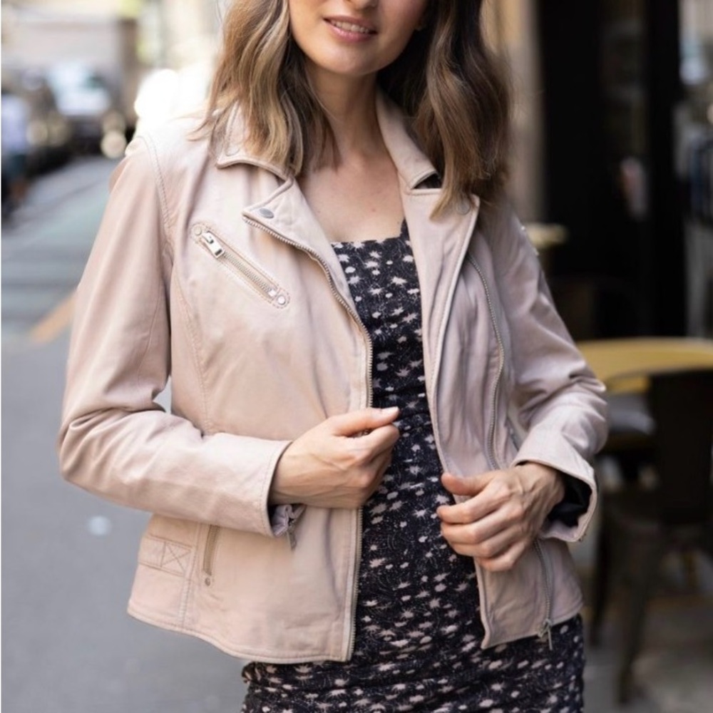 Elegant Mauritus Sofia Blush Pink Real Leather Jacket